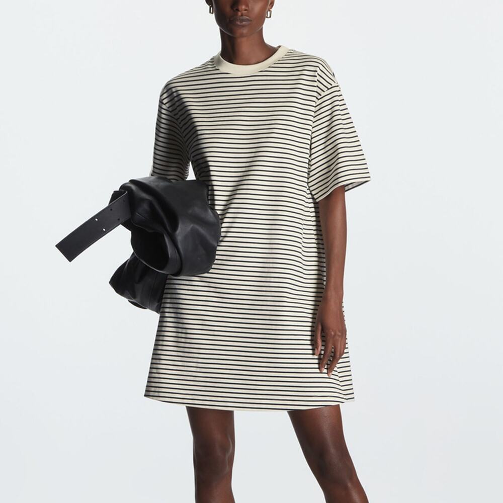 COS Striped T-Shirt Dress Women XS Short Sleeve Black White Nautical Mini Shift